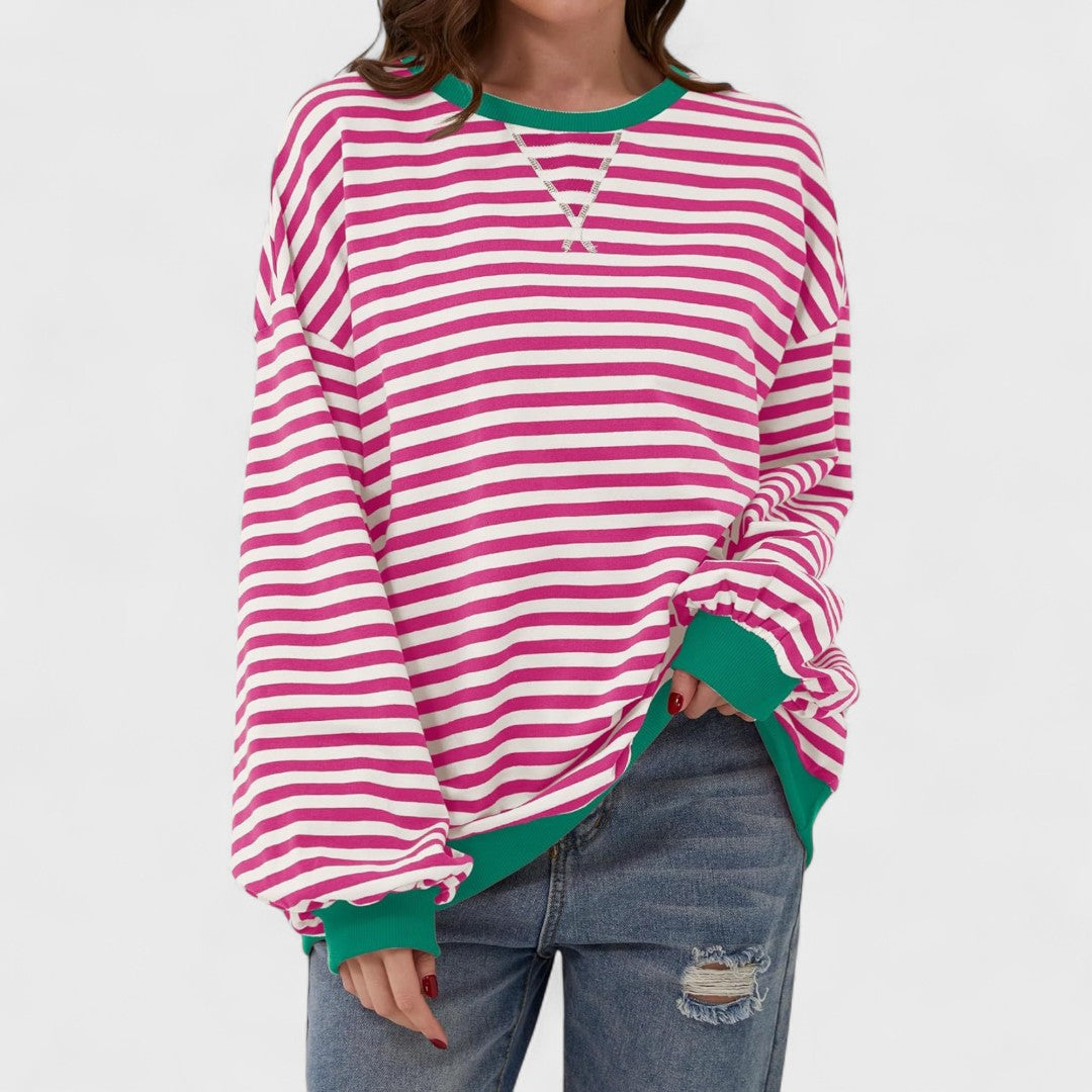 Anna - Casualna Bluza w Paski z Długim Rękawem