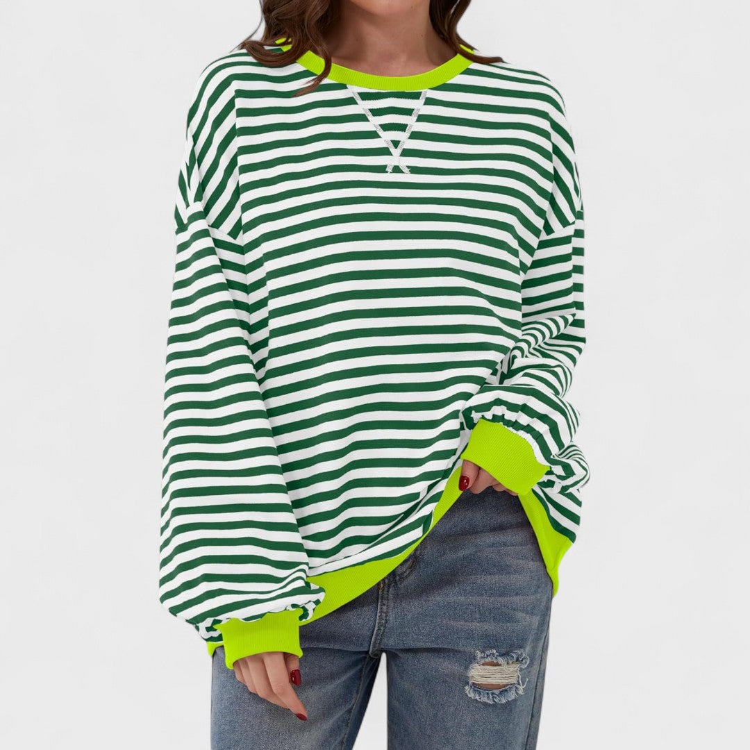 Anna - Casualna Bluza w Paski z Długim Rękawem