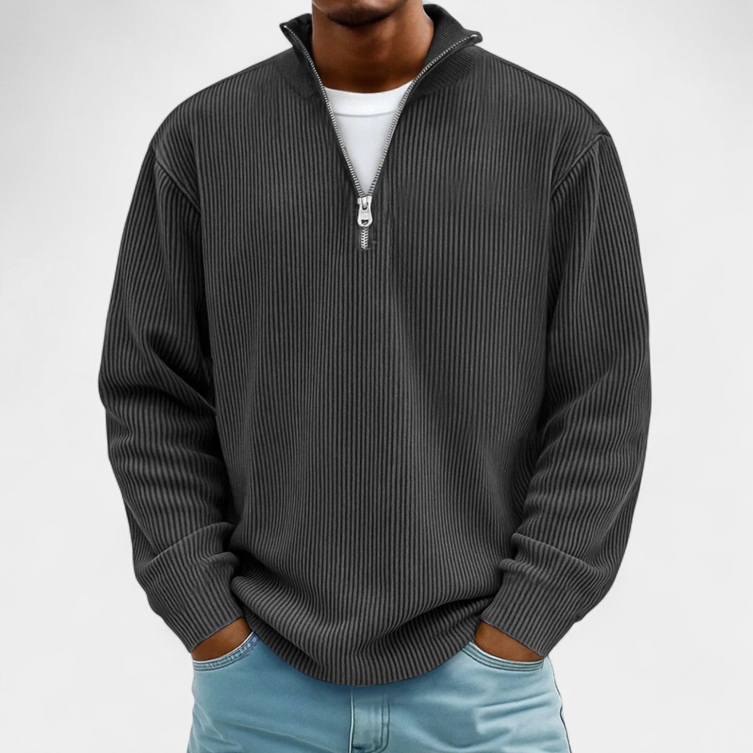 Martin – Męski sweter z polo zamkiem