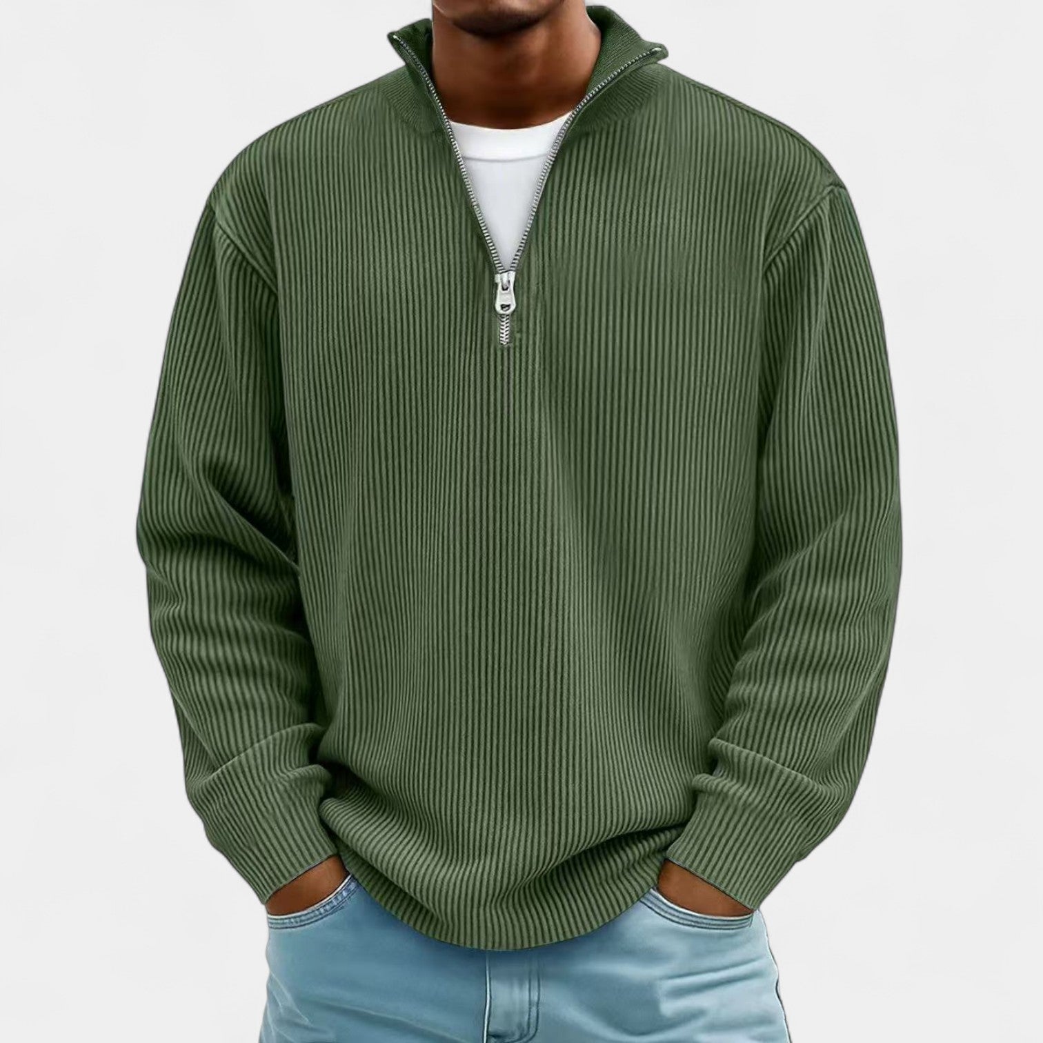 Martin – Męski sweter z polo zamkiem