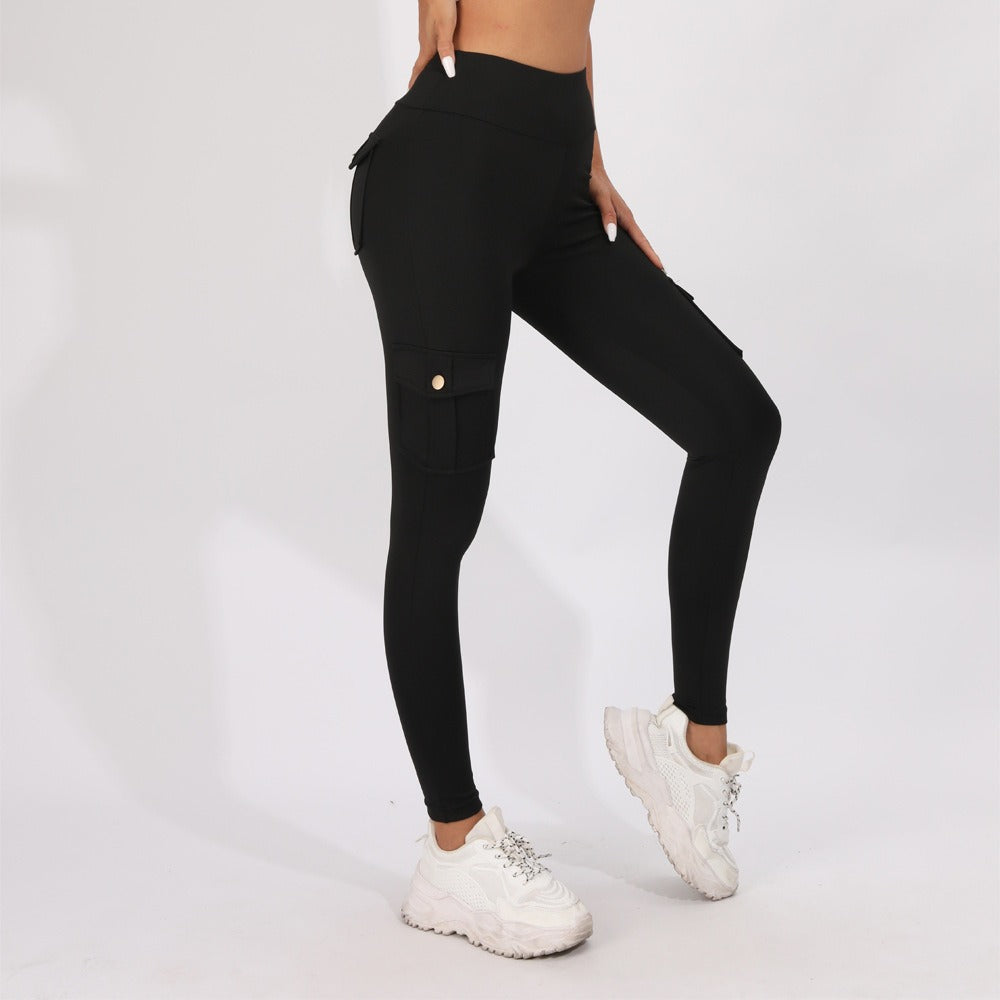 Damskie legginsy sportowe z wysokim stanem i kieszenią cargo