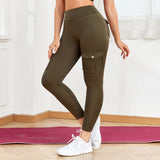 Damskie legginsy sportowe z wysokim stanem i kieszenią cargo