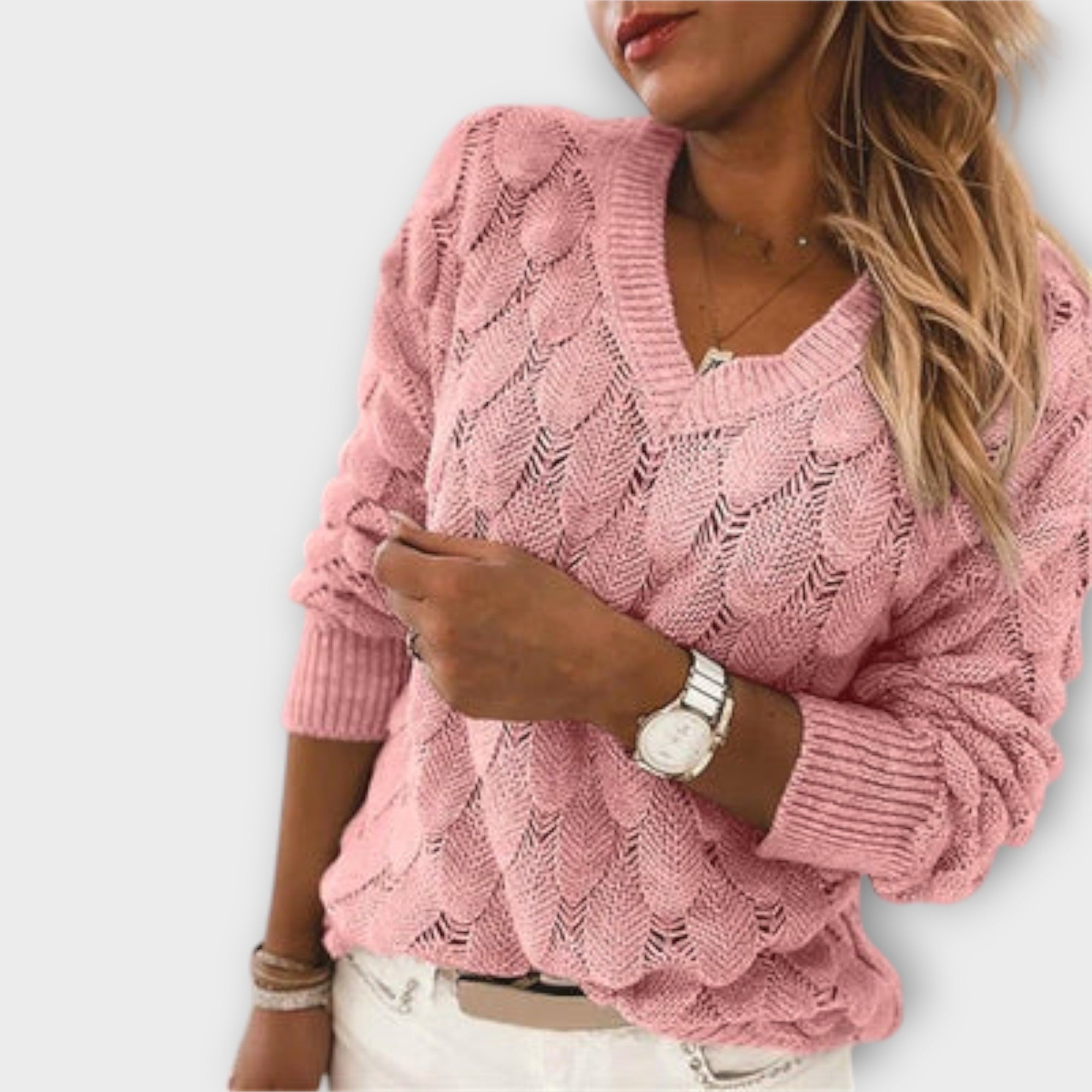 Katarzyna – Sweter z Dekoltem w Serek