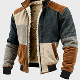 Fabian - Ciepła retro kurtka patchworkowa na zamek